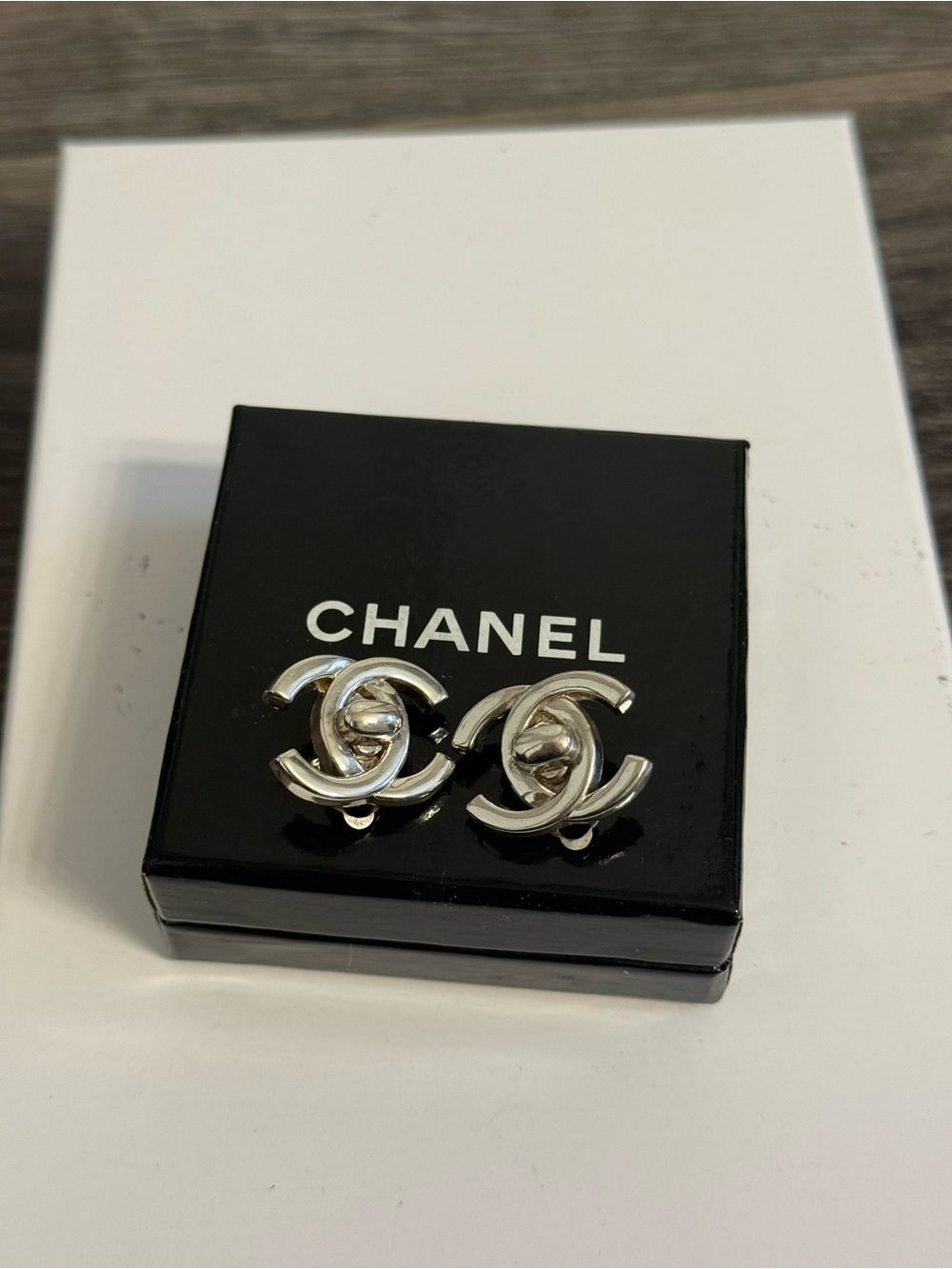 CHANEL Vintage Silver CC Turnlock Clip On Earrings